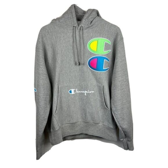 Champion Hoodie M Mens LIFE Reverse Weave Exclusive Gray Neon Multicolor Logos - Picture 1 of 5